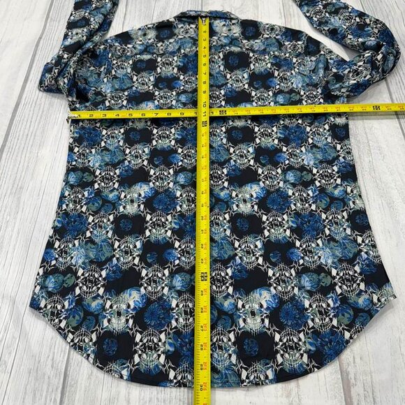 NWT Robert Graham Alloway Button Shirt S Blue Flip Cuff Floral Skull Mens $198 - Picture 7 of 12